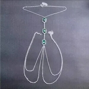 Emerald Silver Zircon Body Chain, Elegant, Classy, Minimalist, Punk